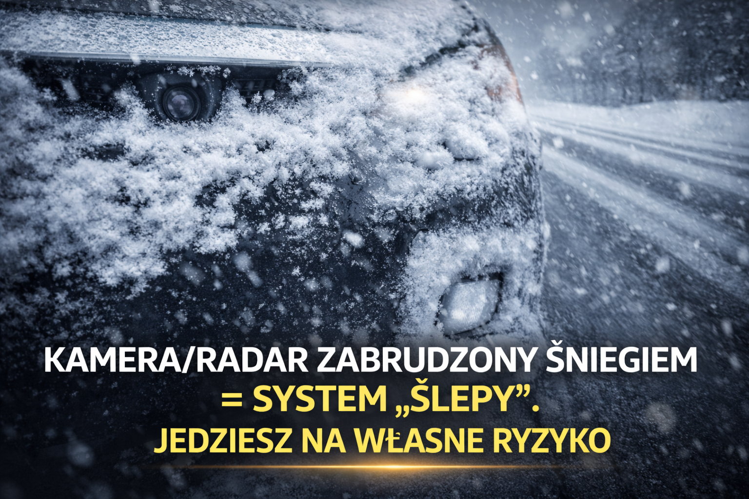Kamera/ radar zabrudzony śniegiem = system ślepy. Jedziesz „na własne ryzyko”.