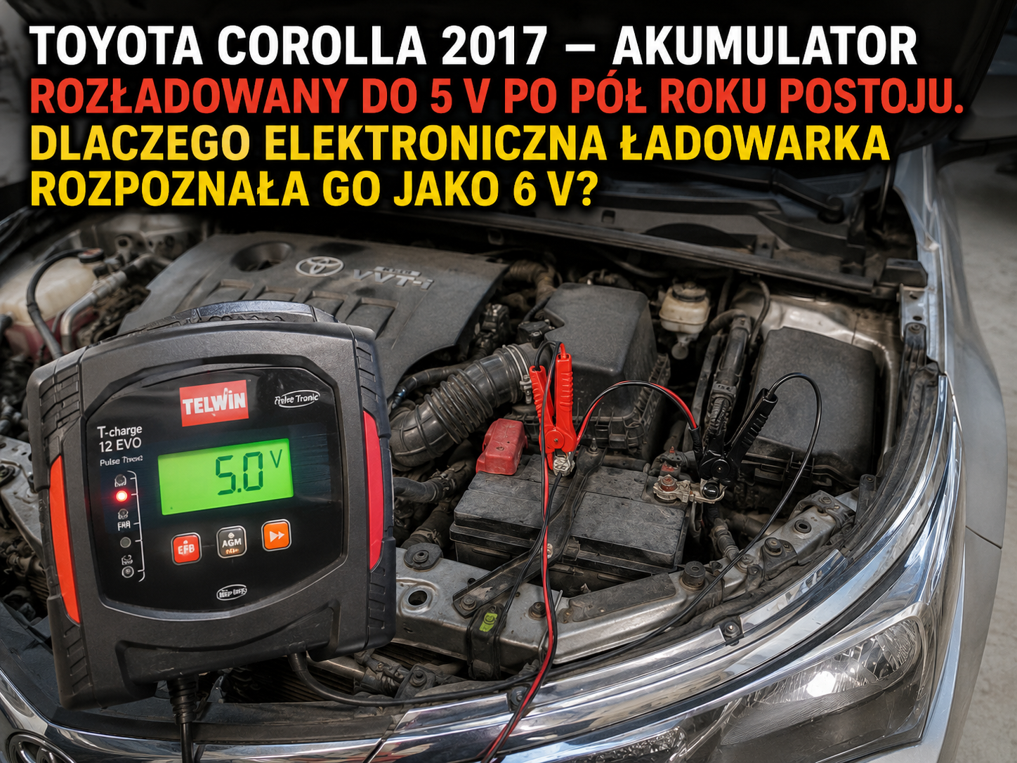 Toyota Corolla 2017 – akumulator rozładowany do 5 V po pół roku postoju. Dlaczego elektroniczna ładowarka rozpoznała go jako 6 V?