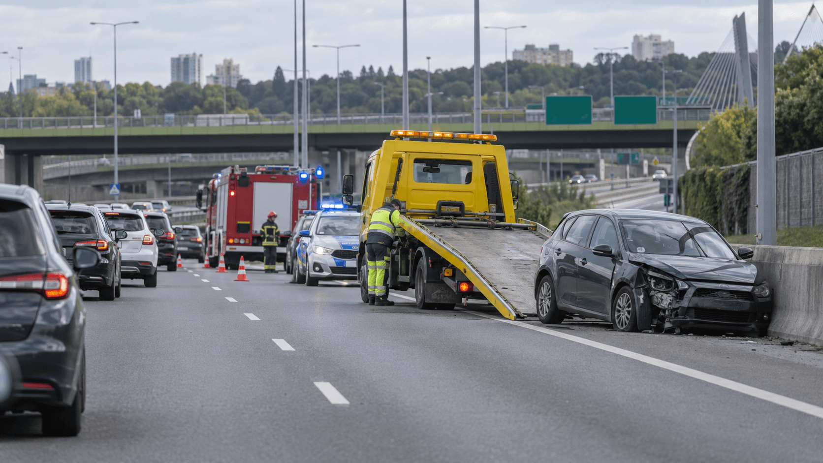 Ilustracja: Auto uderzyło w barierki na S8 przed węzłem Marymont – 5 września 2026