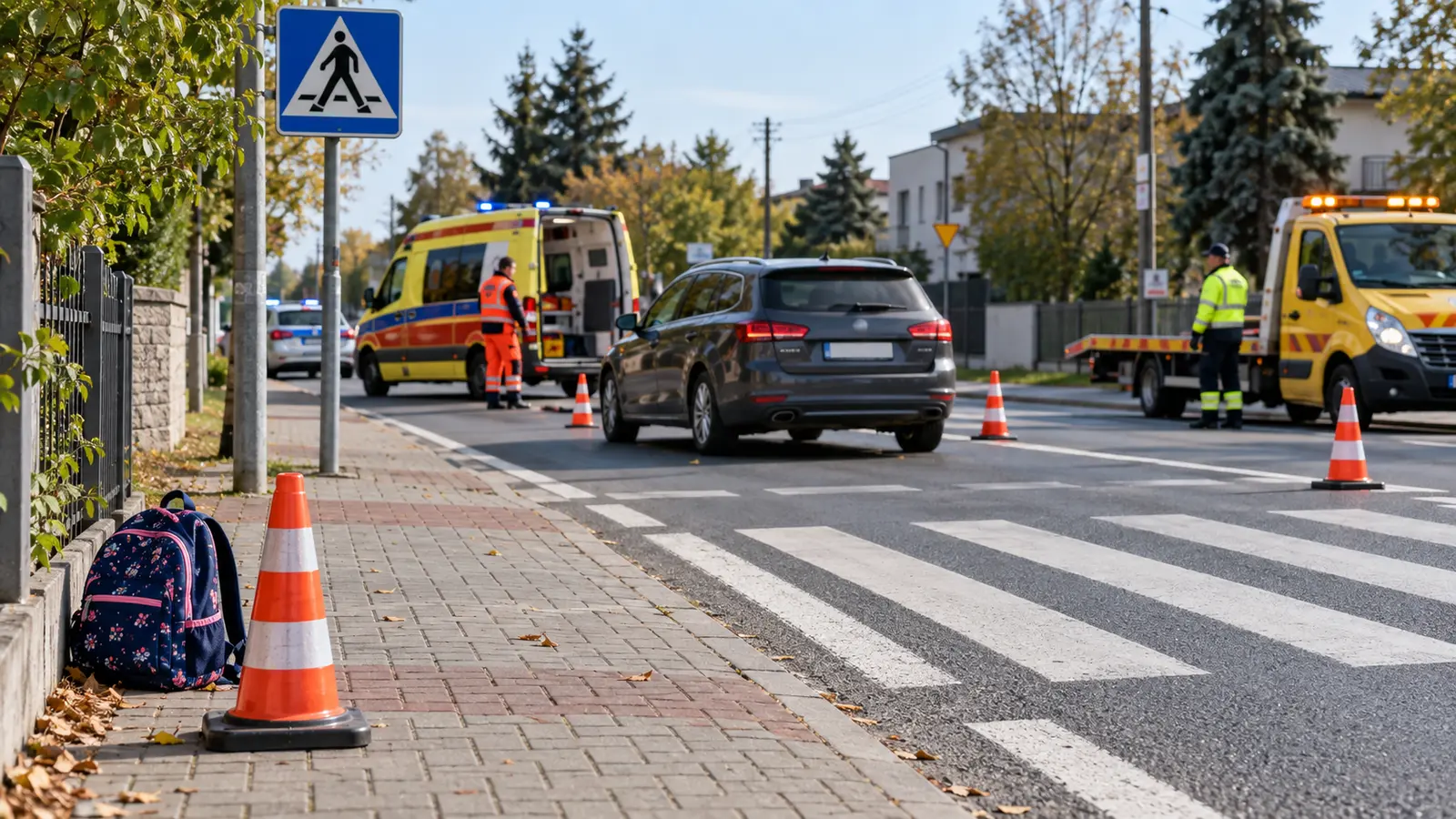 Potrącenie 12-latki w Markach – zabezpieczone miejsce wypadku przy przejściu dla pieszych