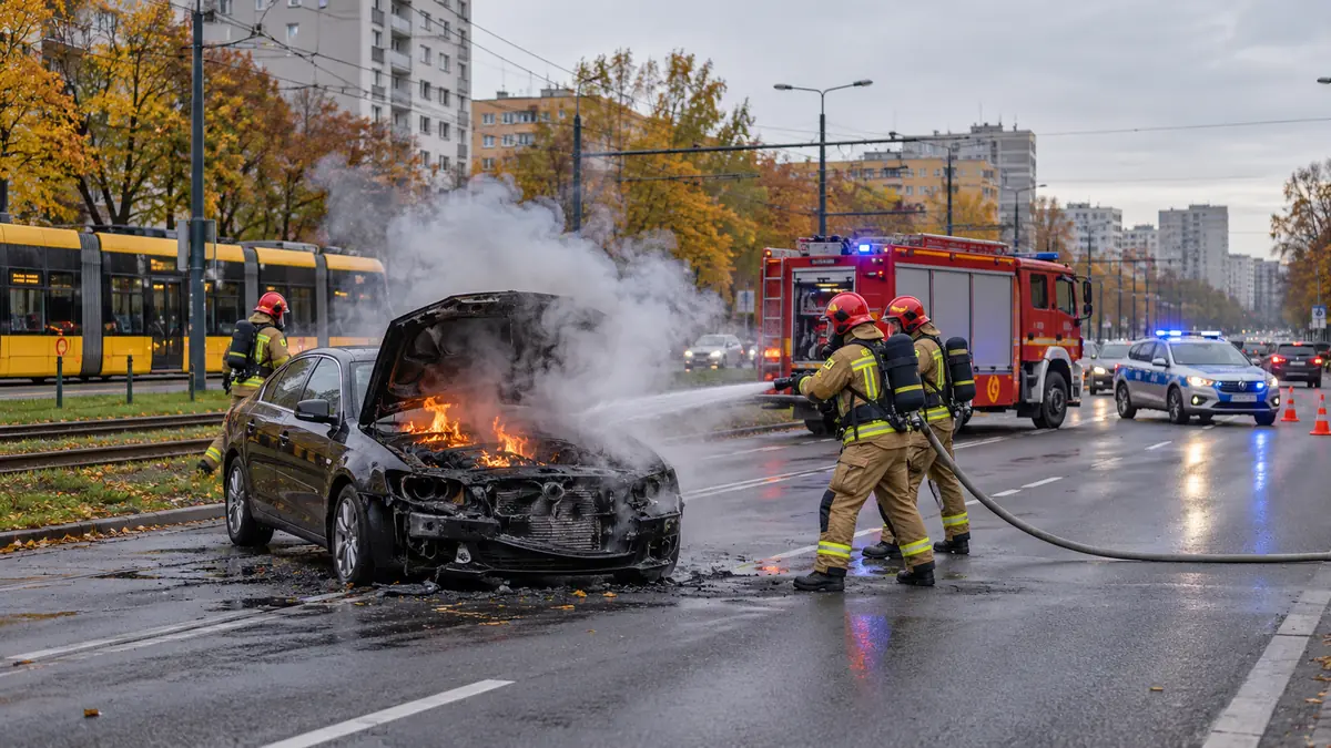Pożar auta na Broniewskiego – jak bezpiecznie przewieźć samochód?