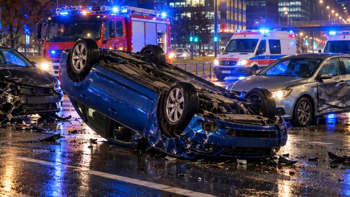 Dachowanie Toyoty na Marynarskiej – zderzenie czterech aut