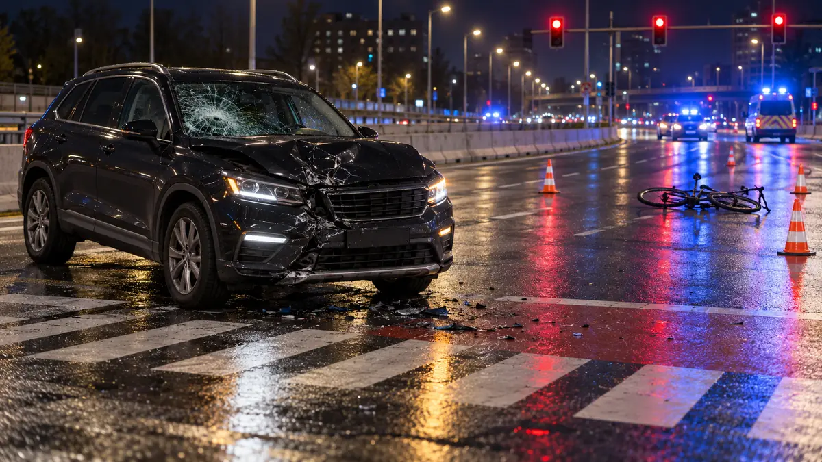 Ilustracja: Śmiertelny wypadek rowerzysty na Modlińskiej – zabezpieczenie i transport auta