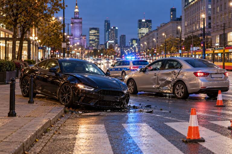 Ilustracja: Porsche i Audi zderzyły się na Marszałkowskiej – laweta po kolizji