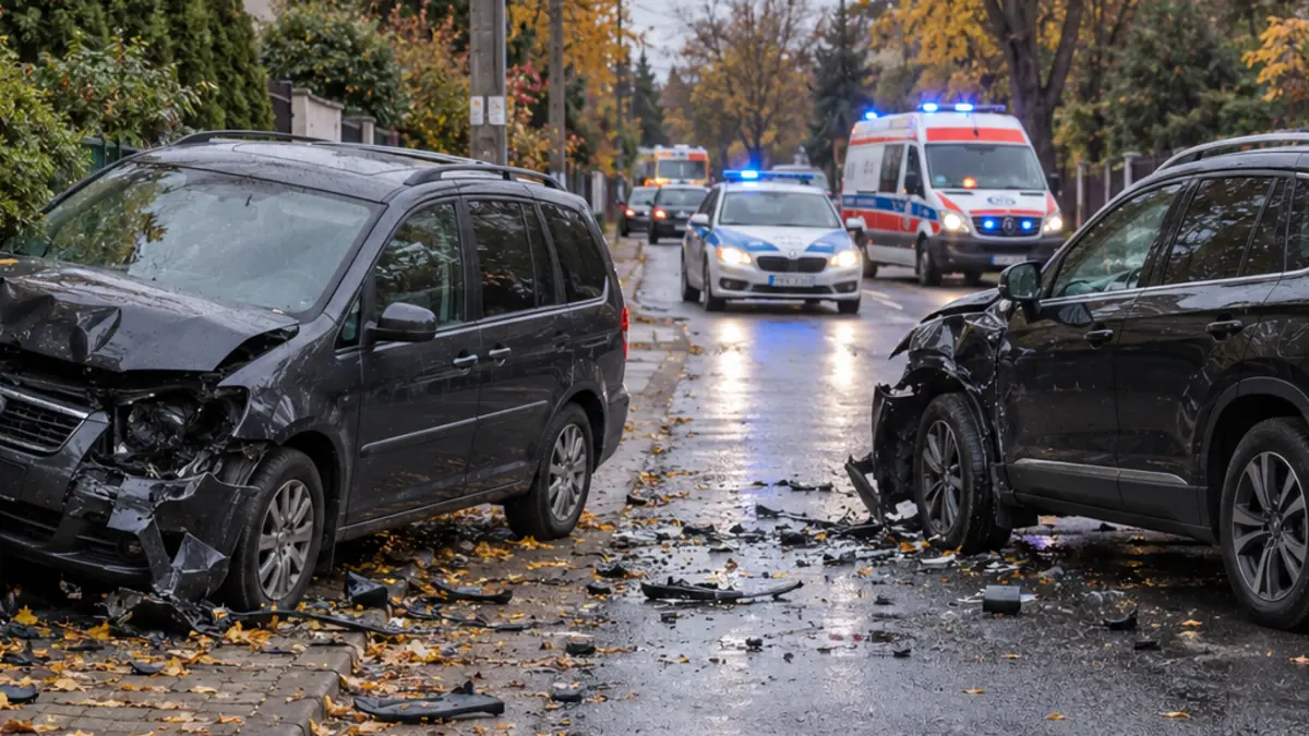 Ilustracja: Policyjny pościg na Zaciszu – Chrysler uderzył w ogrodzenie