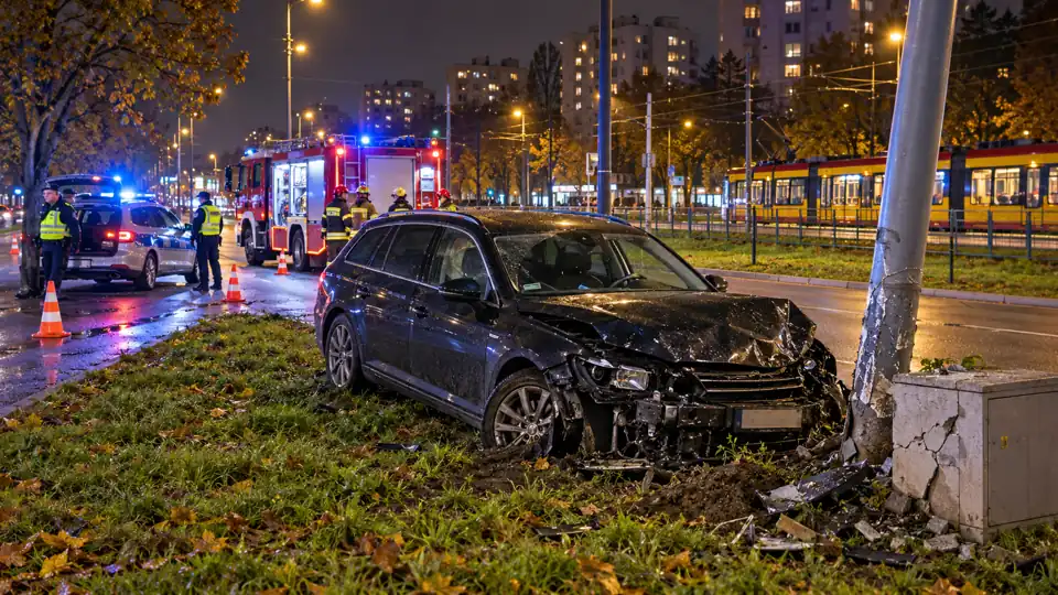 Rozbite Volvo przy ulicy Szeligowskiej na Bemowie – ilustracja
