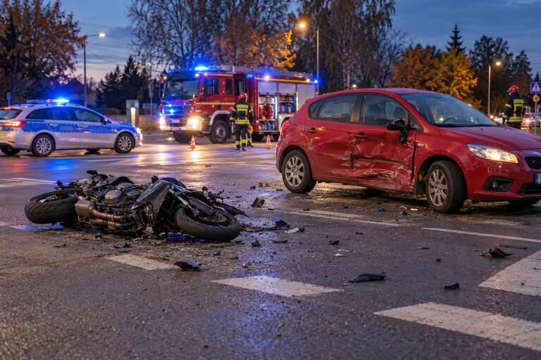 Ilustracja: Śmiertelny wypadek motocyklisty w Łomiankach – transport pojazdów po zderzeniu