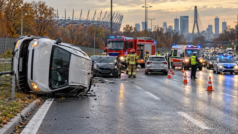 Wypadek trzech aut na Trasie Łazienkowskiej w Warszawie – ilustracja