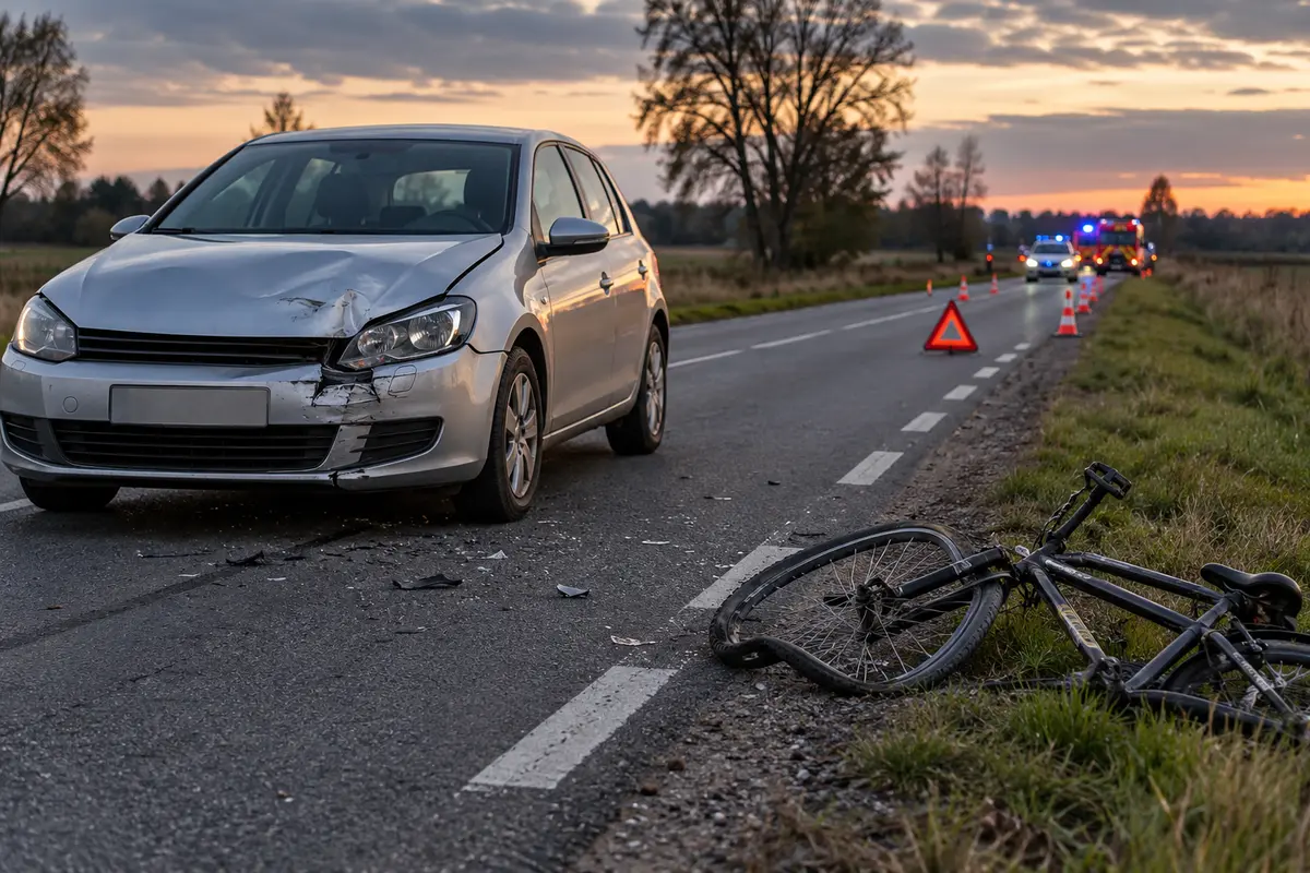 Czołowe zderzenie rowerzysty z samochodem w Witkach – ilustracja